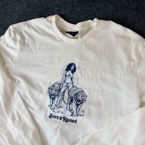 Born X Raised Tigers T-Shirt Mens Large White Graphic Print Casual Everyday Wear